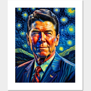 Ronald Reagan in starry night Posters and Art